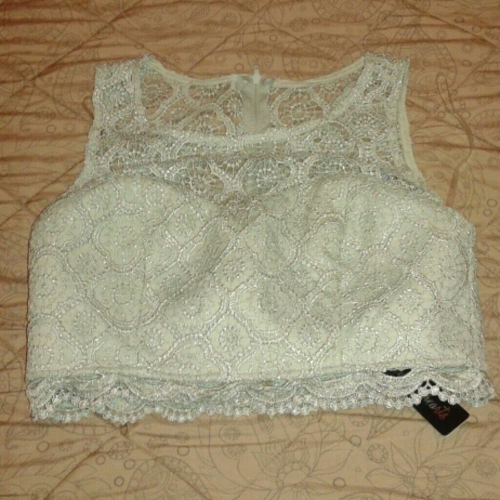 Sequin♡Hearts♡Crochet Metallic Crop Top